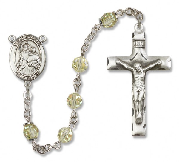St. Raphael the Archangel Sterling Silver Heirloom Rosary Squared Crucifix - Jonquil