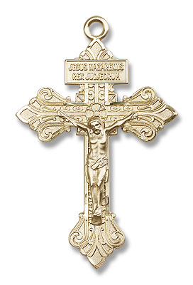 Large Jesus of Nazareth Crucifix Medal  - 14K Solid Gold