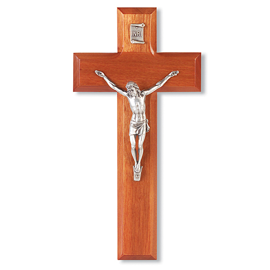 Natural Cherry Wood Wall Crucifix - 8 inch - Brown