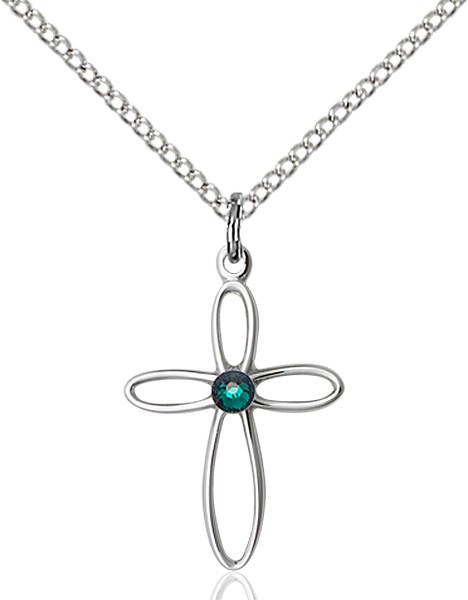 Cut-Out Cross Pendant with Birthstone Options - Emerald Green