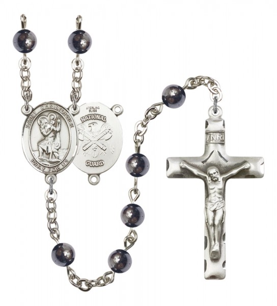 Men's St. Christopher National Guard Silver Plated Rosary - Gray