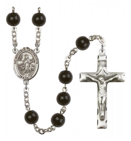 Men's Lord Is My Shepherd Silver Plated Rosary - Black