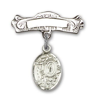 Pin Badge with Miraculous Charm and Arched Polished Engravable Badge Pin - Silver tone
