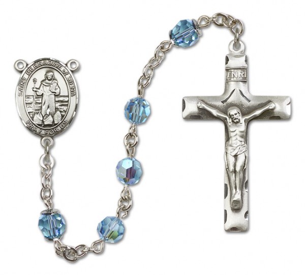 St. Bernadine Sterling Silver Heirloom Rosary Squared Crucifix - Aqua