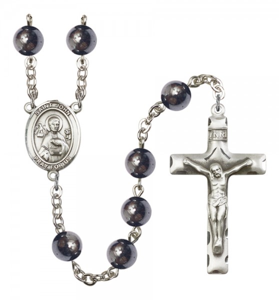 Men's St. John the Apostle Silver Plated Rosary - Silver