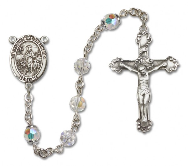Lord Is My Shepherd Sterling Silver Heirloom Rosary Fancy Crucifix - Crystal