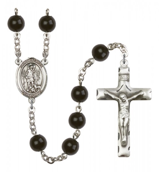 Men's St. Lazarus Silver Plated Rosary - Black