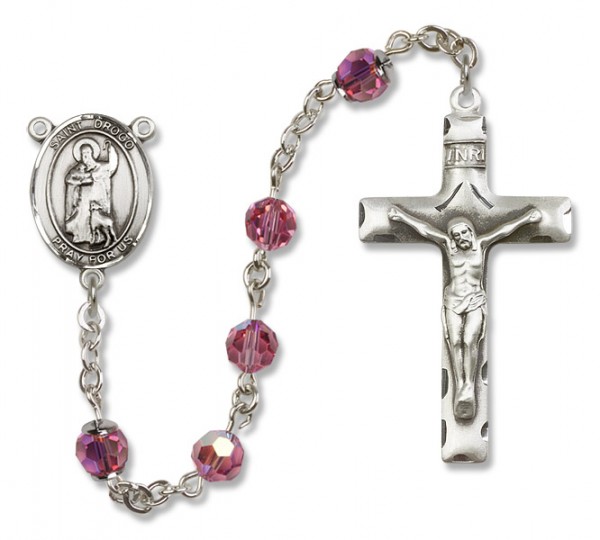 St. Drogo Sterling Silver Heirloom Rosary Squared Crucifix - Rose