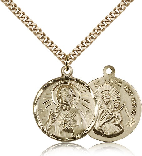 Men's Scapular and Our Lady of Mount Carmel Necklace - 14KT Gold Filled