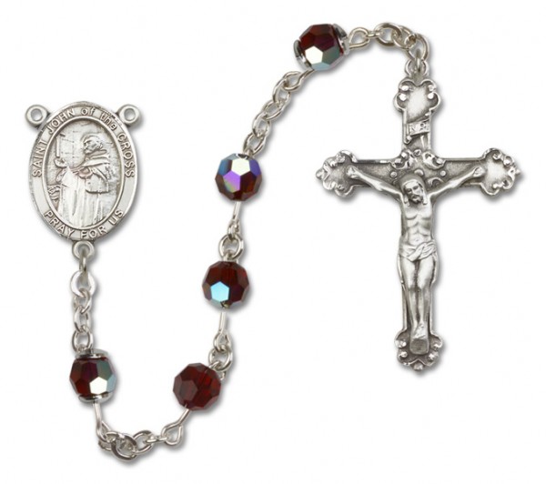 St. John of the Cross Sterling Silver Heirloom Rosary Fancy Crucifix - Garnet