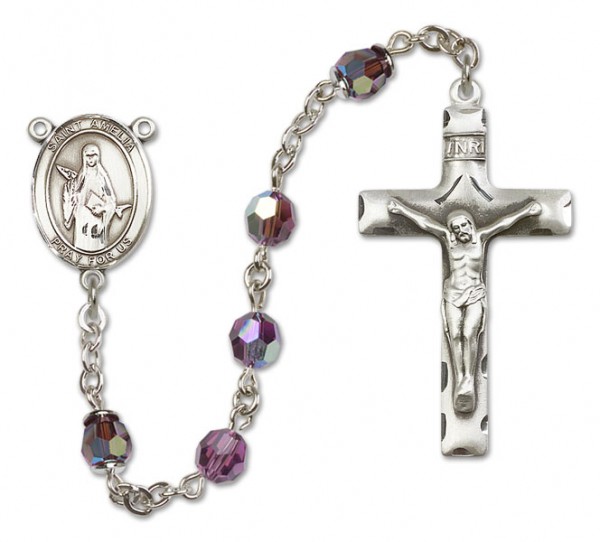 St. Amelia Sterling Silver Heirloom Rosary Squared Crucifix - Amethyst