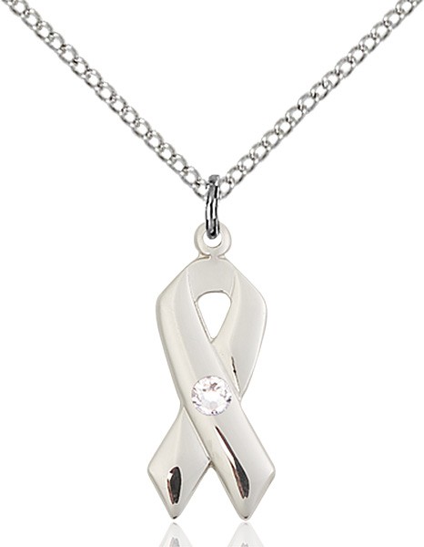 Awareness Ribbon Pendant with Birthstone Options - Crystal