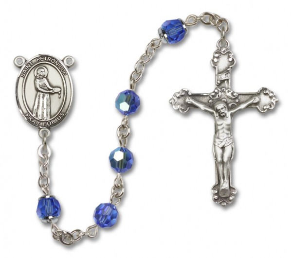St. Petronille Sterling Silver Heirloom Rosary Fancy Crucifix - Sapphire