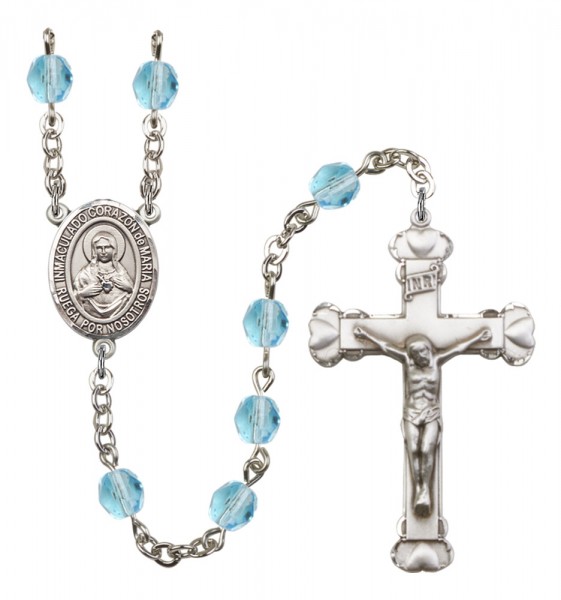 Women's Corazon Inmaculado de Maria Birthstone Rosary - Aqua