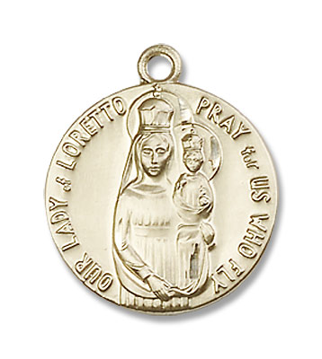 Women's Our Lady of Loretto Pray For Us Who Fly Medal - 14K Solid Gold