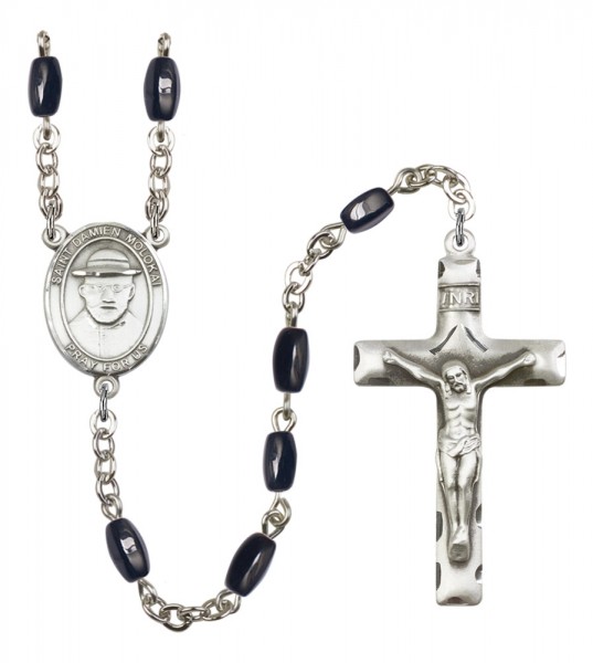 Men's St. Damien of Molokai Silver Plated Rosary - Black | Silver
