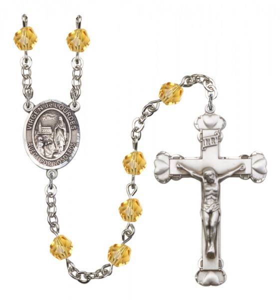 Women's Virgen del Lourdes Birthstone Rosary - Topaz