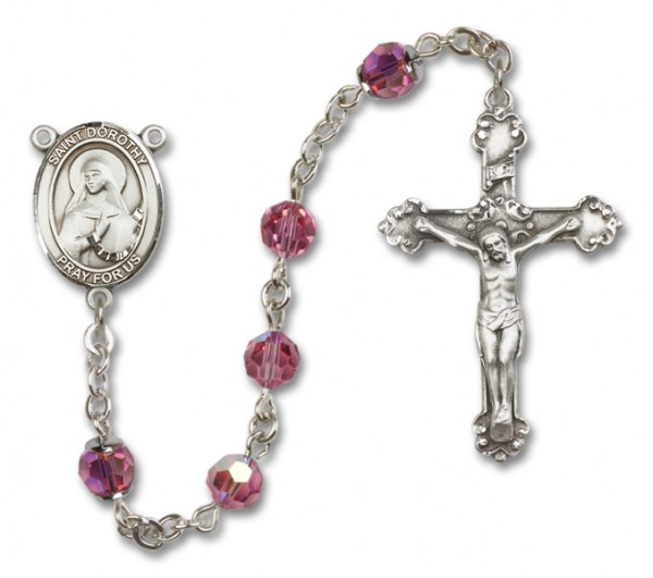 St. Dorothy Sterling Silver Heirloom Rosary Fancy Crucifix - Rose