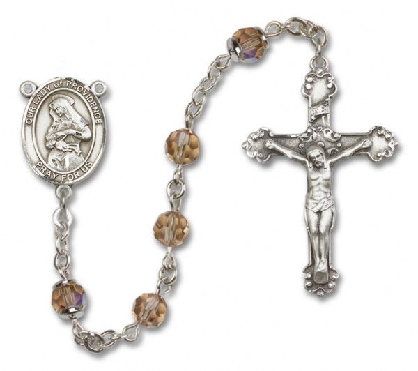 Our Lady of Providence Sterling Silver Heirloom Rosary Fancy Crucifix - Topaz