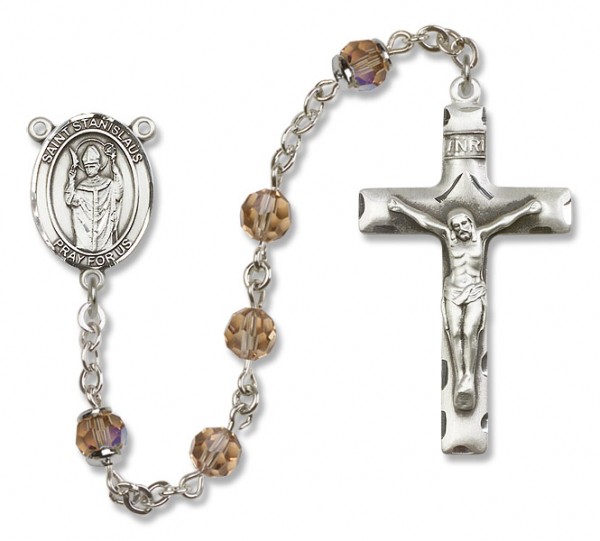 St. Stanislaus Sterling Silver Heirloom Rosary Squared Crucifix - Topaz