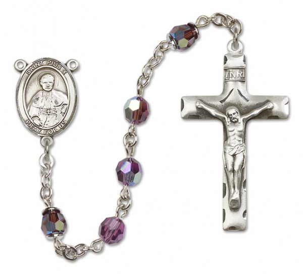 St. Pius X Sterling Silver Heirloom Rosary Squared Crucifix - Amethyst
