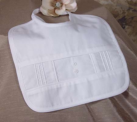Boys Cotton Pin Tucked Broadcloth Bib with Buttons - White