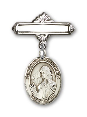 Pin Badge with St. Finnian of Clonard Charm and Polished Engravable Badge Pin - Silver tone