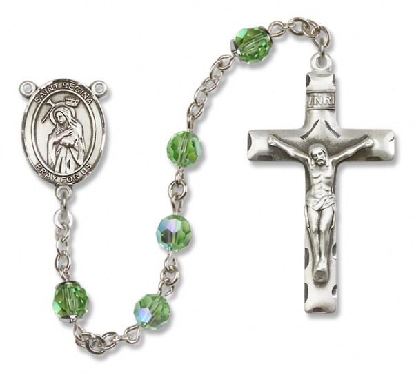 St. Regina Sterling Silver Heirloom Rosary Squared Crucifix - Peridot