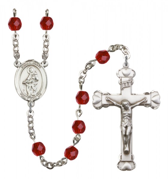 Women's St. Jane Frances de Chantal Silver Plated Birthstone Rosary - Ruby Red