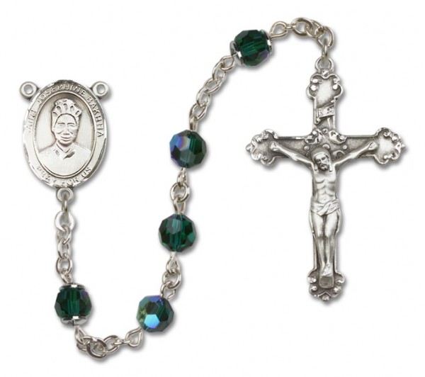 St. Josephine Bakhita Sterling Silver Heirloom Rosary Fancy Crucifix - Emerald Green