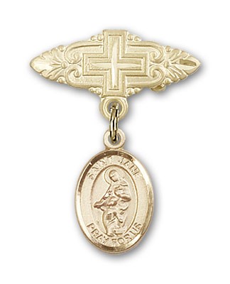 Pin Badge with St. Jane of Valois Charm and Badge Pin with Cross - Gold Tone