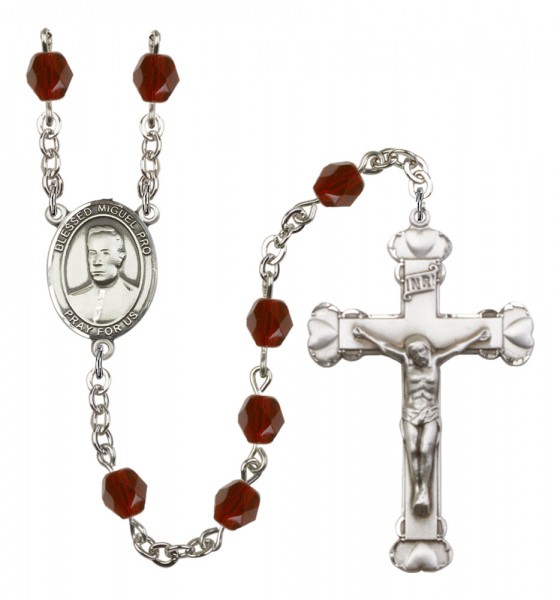 Women's Blessed Miguel Pro Birthstone Rosary - Garnet