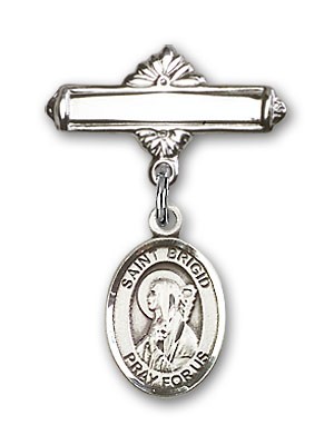 Pin Badge with St. Brigid of Ireland Charm and Polished Engravable Badge Pin - Silver tone