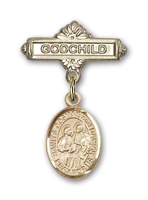 Baby Badge with Sts. Cosmas &amp; Damian Charm and Godchild Badge Pin - Gold Tone