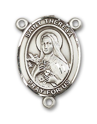 St. Theresa Sterling Rosary Centerpiece Sterling Silver or Pewter - Sterling Silver