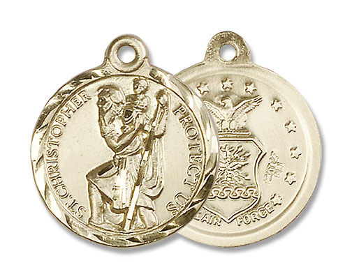 Air Force St. Christopher Medal - Nickel Size - 14K Solid Gold
