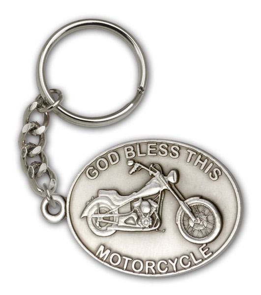 God Bless This Motorcycle Keychain - Antique Silver