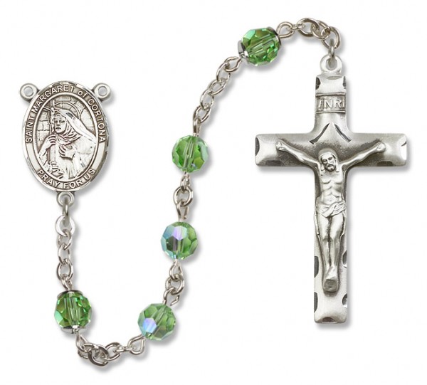 St. Margaret of Cortona Sterling Silver Heirloom Rosary Squared Crucifix - Peridot