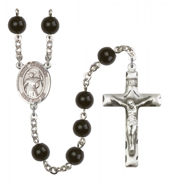 Men's St. Theodore Stratelates Silver Plated Rosary - Black