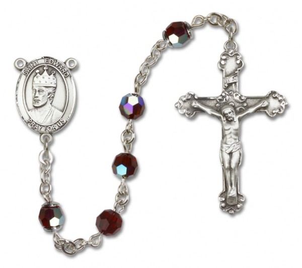 St. Edward the Confessor Sterling Silver Heirloom Rosary Fancy Crucifix - Garnet