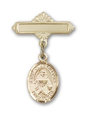 Pin Badge with St. Julie Billiart Charm and Polished Engravable Badge Pin - 14K Solid Gold
