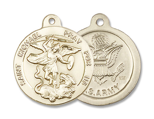 Men's Round St. Michael the Archangel Army Medal - 14K Solid Gold