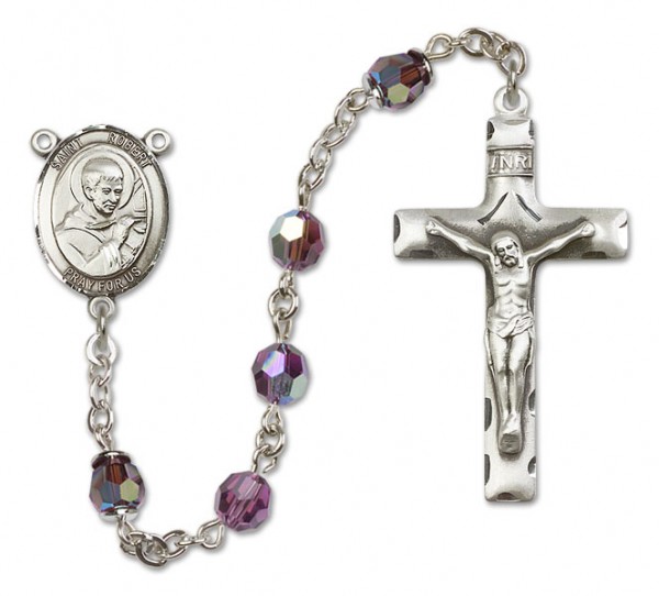 St. Robert Bellarmine Sterling Silver Heirloom Rosary Squared Crucifix - Amethyst