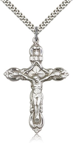 Men's Fleur de Lis Crucifix Pendant - Sterling Silver