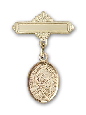 Pin Badge with St. Bernard of Montjoux Charm and Polished Engravable Badge Pin - Gold Tone