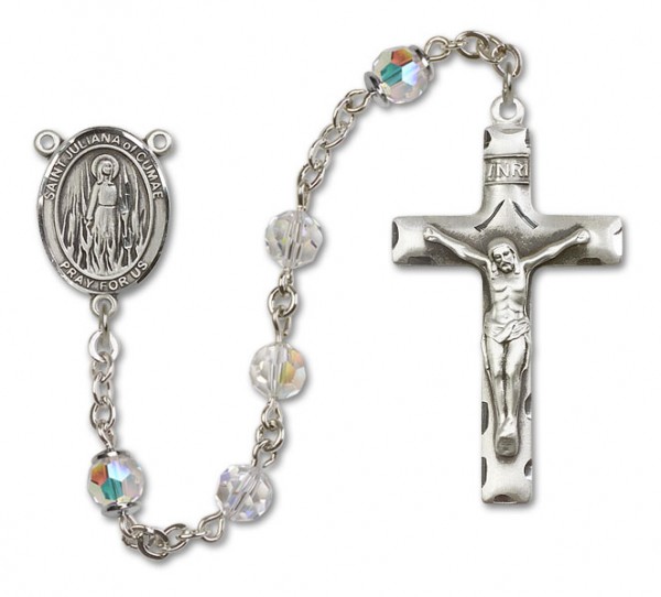 St. Juliana Sterling Silver Heirloom Rosary Squared Crucifix - Crystal