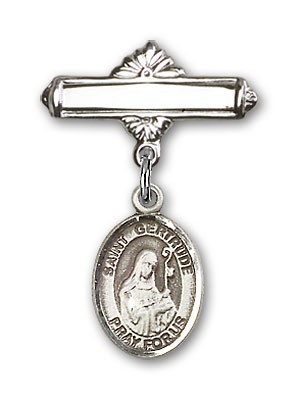 Pin Badge with St. Gertrude of Nivelles Charm and Polished Engravable Badge Pin - Silver tone
