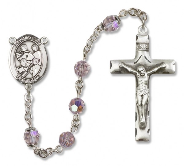 St. Cecilia with Marching Band Sterling Silver Heirloom Rosary Squared Crucifix - Light Amethyst