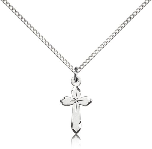 Small Cross Necklace with Etched Tips - Sterling Silver