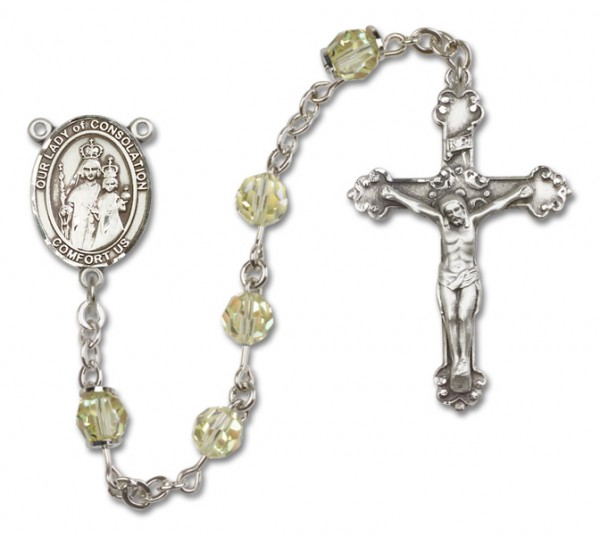 Our Lady of Consolation Rosary Our Lady of Mercy Sterling Silver Heirloom Rosary Fancy Crucifix - Zircon